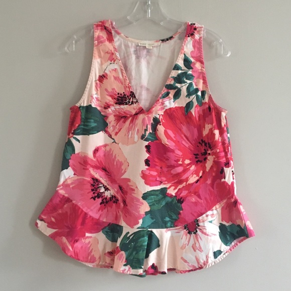 Anthropologie Tops - Paper Crown Pink Floral Peplum V-Neck Tank Top